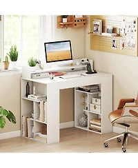 Sugift Computer Desk with Power Outlets and 2 Bookcases