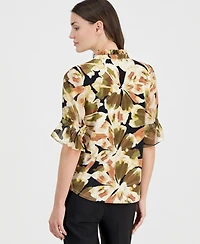 Anne Klein Women's Printed Tie-Front 3/4-Sleeve Blouse