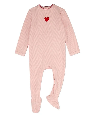 MeMoi Baby Girls Heart Embroidered Textured Footie