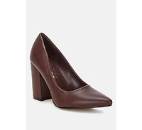 Zhuri Faux Leather Solid Block Heel Pumps