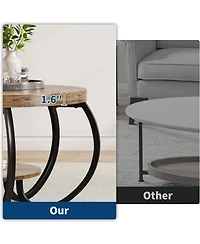 gaomon 30" Round Farmhouse 2-Tier Wood Coffee Table with Storage Shelf and Curved Metal Legs.