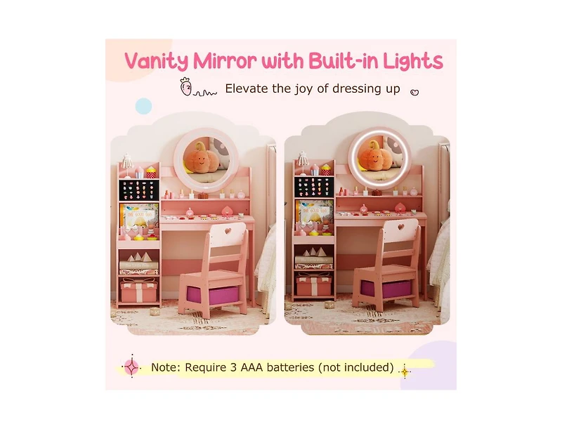 Slickblue Children s Lighted Vanity Desk Pretend Play Dressing Table