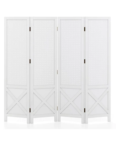 Slickblue Pegboard Display Stand 4 Panel Folding Room Divider with Wooden Frame