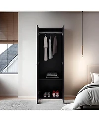 Flynama Armoire 66.9 Inch High 2 Doors 2 Shelves Wengue Bedroom Storage Cabinet with Hanging Rod