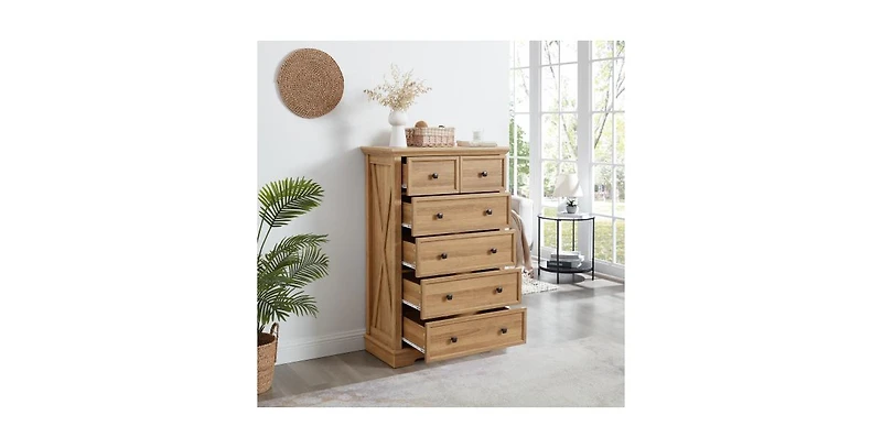 Flynama Minimalist 5 Drawer Dresser Sturdy Construction for Bedroom Living Room Storage