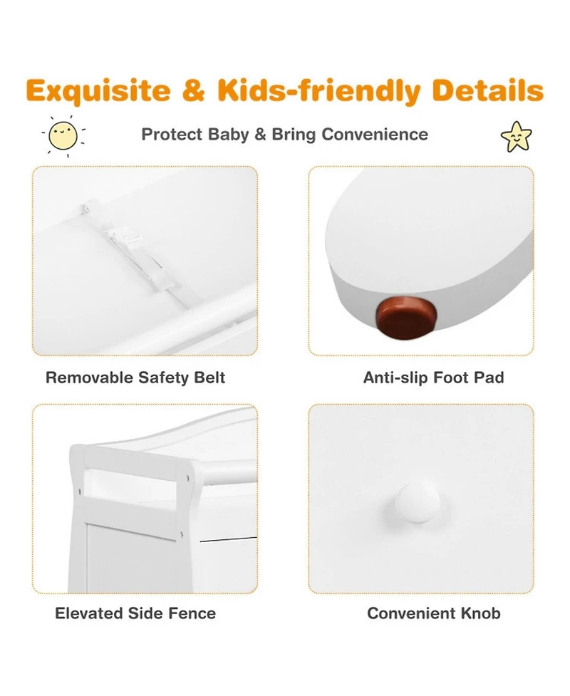 Gouun Baby Changing Table with 3 Storage Drawers and Safety Belt