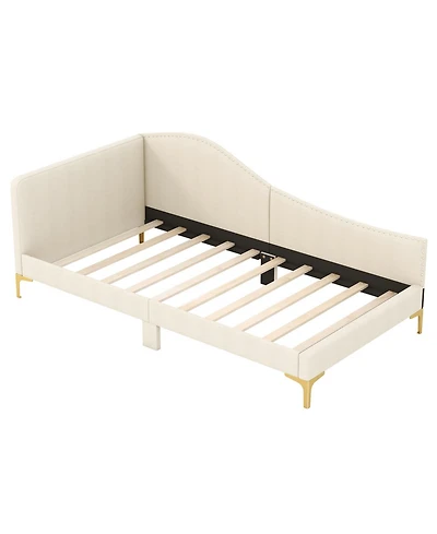 Sugift Upholstered Daybed with Metal Legs and Wood Slats