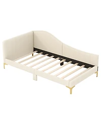 Sugift Upholstered Daybed with Metal Legs and Wood Slats