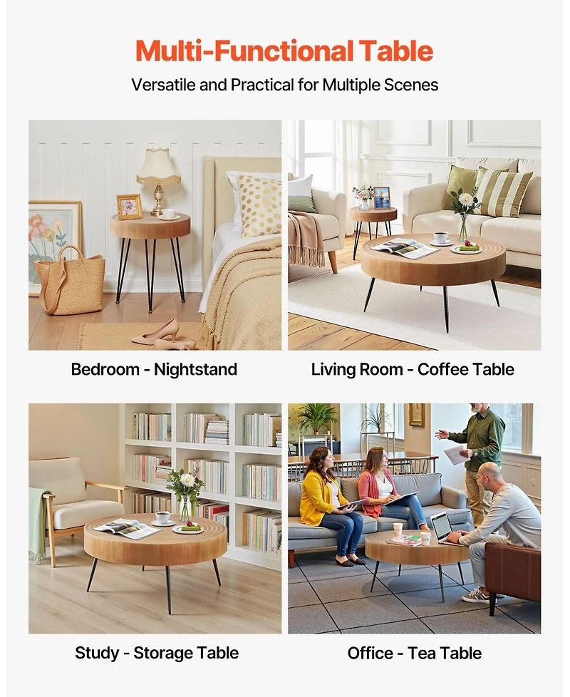 Gouun Round Coffee Table Set with Matching End Table