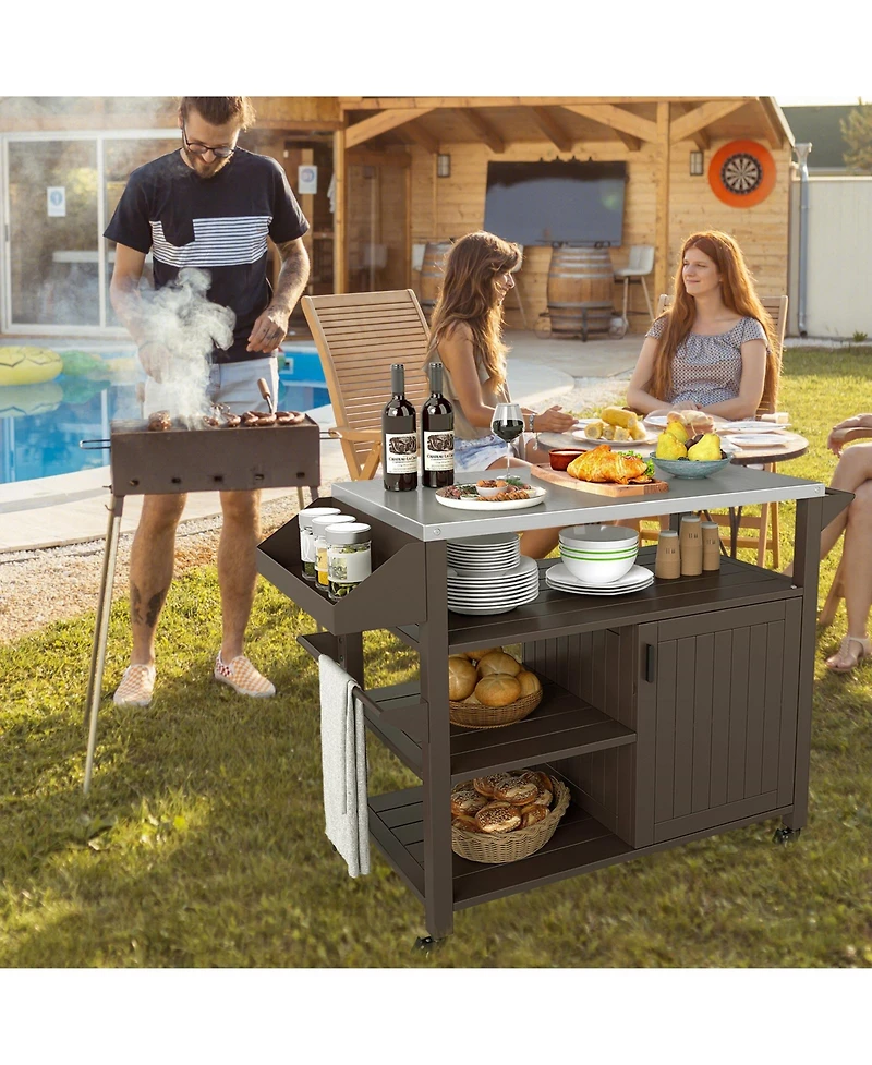 Sugift Outdoor Grill Cart with Storage Cabinet Shelves and Stainless Steel Top