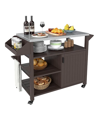 Sugift Outdoor Grill Cart with Storage Cabinet Shelves and Stainless Steel Top