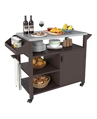 Sugift Outdoor Grill Cart with Storage Cabinet Shelves and Stainless Steel Top