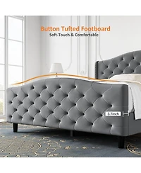gaomon Velvet Bed Frame, Tufted Wingback Headboard, Upholstered Platform Bed, Strong Wooden Slats, No Box Spring Needed, Easy Assembly
