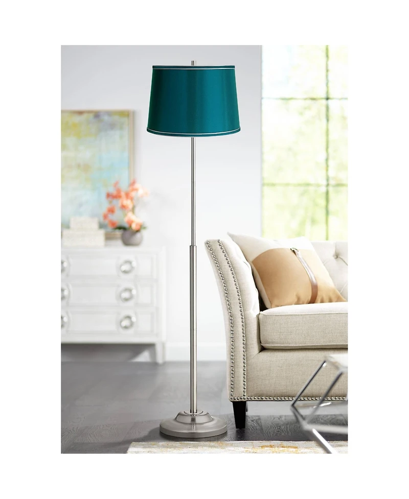 360 Lighting Abba Modern Floor Lamp Standing 66" Tall Brushed Nickel Silver Metal Drum Shade for Living Room Bedroom Office House Home