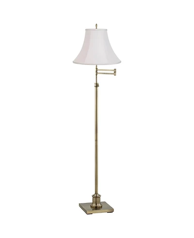 360 Lighting Traditional Swing Arm Floor Lamp 70" Tall Fabric Bell Shade for Living Room Reading Bedroom Office