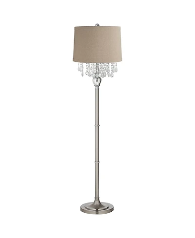360 Lighting Chandelier Floor Lamp 62.5" Tall Brushed Nickel Chrome Crystals Linen Fabric Drum Shade for Living Room Reading Bedroom