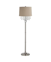 360 Lighting Chandelier Floor Lamp 62.5" Tall Brushed Nickel Chrome Crystals Linen Fabric Drum Shade for Living Room Reading Bedroom