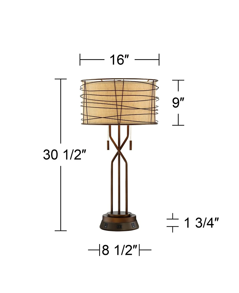Franklin Iron Works Industrial Table Lamp with Usb and Ac Power Outlet Workstation Charging Base 28.75" Tall