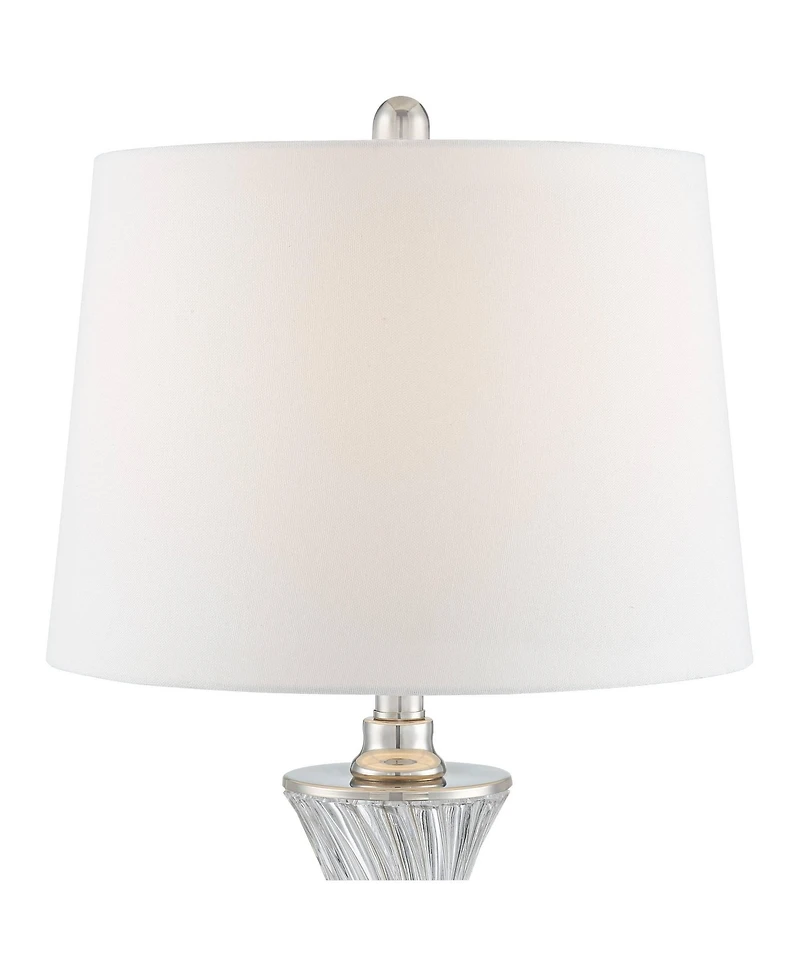 Regency Hill Luca Modern Table Lamps 25 1/2" High Set of 2 Clear Glass with Usb Charging Ports Dimmers Drum Shade for Bedroom House Desk