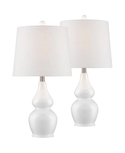 360 Lighting Jane Modern Table Lamps 25" High Set of 2 Ceramic with Dimmers Fabric Drum Shade for Bedroom Living Room Bedside Nightstand Office