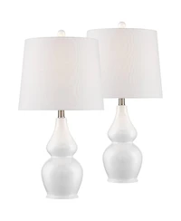 360 Lighting Jane Modern Table Lamps 25" High Set of 2 Ceramic with Dimmers Fabric Drum Shade for Bedroom Living Room Bedside Nightstand Office