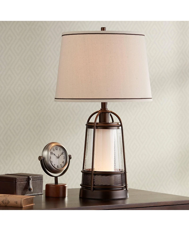 Franklin Iron Works Hugh Industrial Rustic Table Lamp 26" High with Table Top Dimmer Led Nightlight