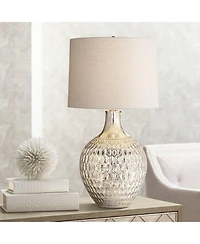360 Lighting Modern Table Lamp 28" Tall with Usb Charging Port Mercury Glass Drum Shade for Bedroom Living Room Home Bedside Office