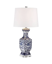 Barnes and Ivy 28" Tall Traditional Table Lamp with Floral Porcelain and Usb Charging Port