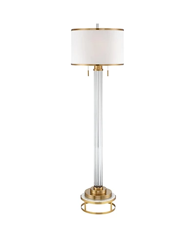 Possini Euro Design Cadence Modern Floor Lamp with Riser 67 1/2" Tall Crystal Glass Column Satin Brass Linen Drum Shade for Living Room Bedroom O