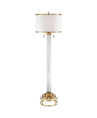 Possini Euro Design Cadence Modern Floor Lamp with Riser 67 1/2" Tall Crystal Glass Column Satin Brass Linen Drum Shade for Living Room Bedroom O
