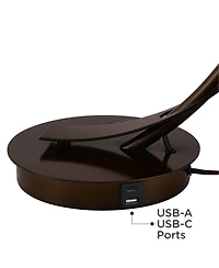 Possini Euro Design Modern Desk Lamps Set of 2 with Usb Port 22 1/2" High Bronze Led Clear Seeded Glass Shade for Bedroom Office
