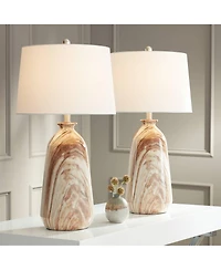 360 Lighting Carlton 28" Tall Modern Table Lamps Set of 2 WiFi Smart Socket Faux Marble Living Room Bedroom