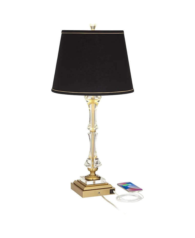 Stiffel Windsor 32" Tall Large Traditional Glam End Table Lamp Usb Port Metal Crystal Single Living Room Charging