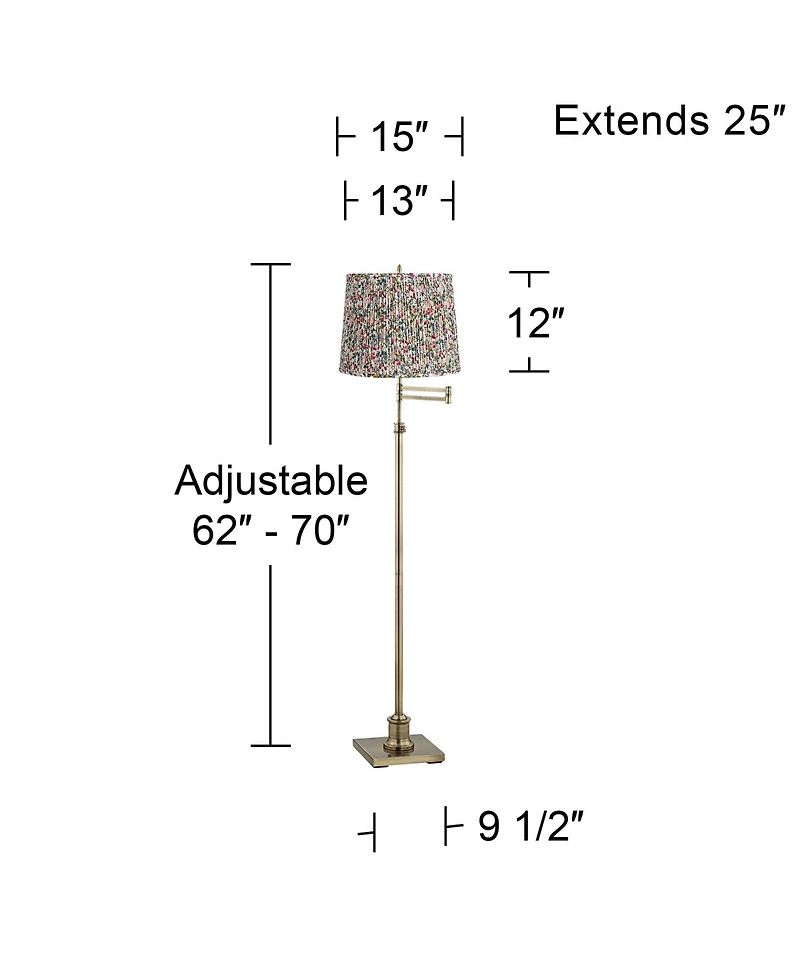 360 Lighting Westbury Traditional 70" Tall Standing Floor Lamp Adjustable Swing Arm Antique Brass Finish Pleated Meadow Shade