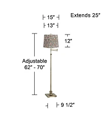 360 Lighting Westbury Traditional 70" Tall Standing Floor Lamp Adjustable Swing Arm Antique Brass Finish Pleated Meadow Shade