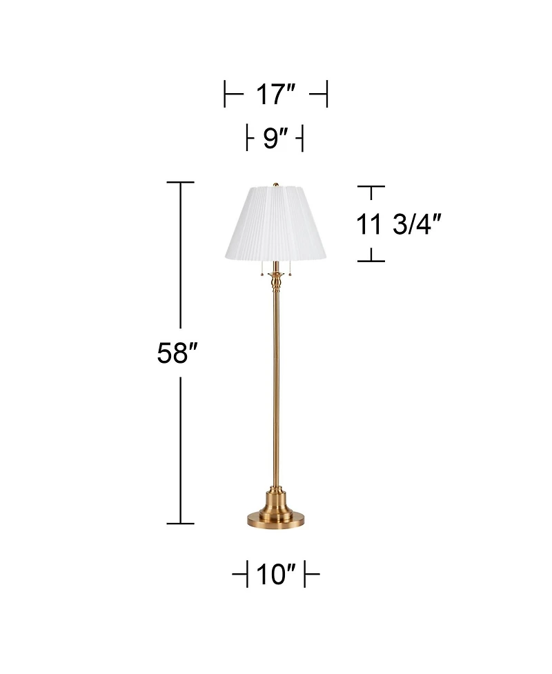360 Lighting Dyna Traditional 58" Tall Standing Floor Lamp Skinny Pole Pull Chain Gold Antique Brass Finish