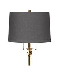 360 Lighting Dyna Traditional 58" Tall 2-Light Standing Floor Lamp Pole Pull Chain Antique Brass Finish