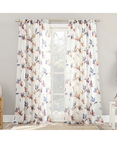 No. 918 Floral Print Sheer Rod Pocket Curtain Panel