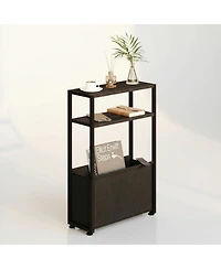 Yigii Narrow Side Table Slim End With Fabric Basket Compact Storage Sturdy Adjustable Feet Easy Assemble