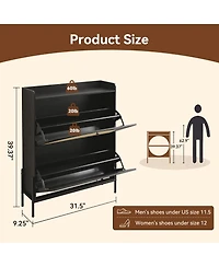 Rainsken Freestanding Rattan Storage Cabinet, Slim Shoe Organizer Featuring 2 Flip Drawers and Sturdy Metal Legs for Entryway