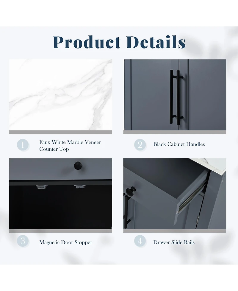 Rainsken Modern Storage Cabinet, Multi-Use Kitchen Pantry and Coffee Bar with Drawer, 2 Adjustable Shelves and 2 Door Shelves for Dining Room