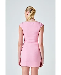 endless rose Women's Tweed Cap Sleeve Mini Dress