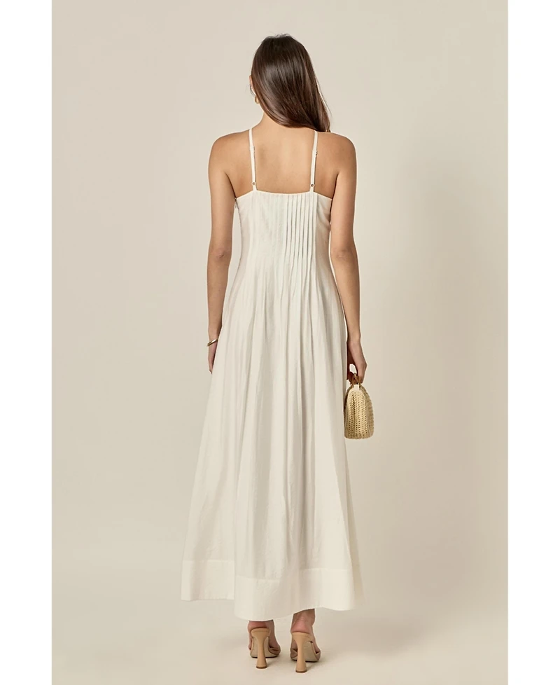 English Factory Women's Crochet Flower Trim Sheer Halter Maxi Dress