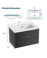 homfan Floating Bathroom Vanity with Sink and Drawers - Wall Mounted Modern Cabinet, Resin Combo, Water-Resistant Cabinet