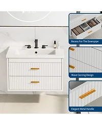 homfan Floating Bathroom Vanity with Sink and Drawers - Wall Mounted Modern Cabinet, Resin Combo, Water-Resistant Cabinet