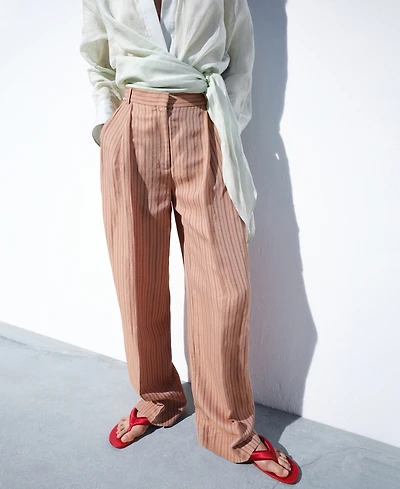 Selection Mango Women's Striped Linen Suit Pants