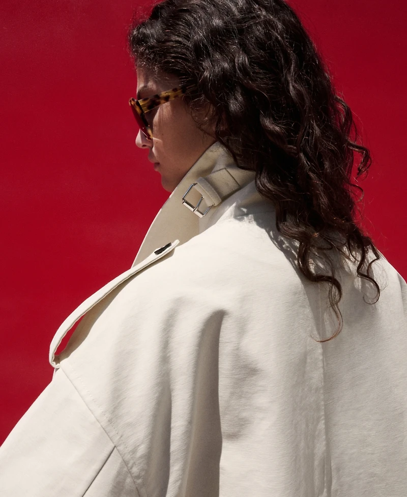 Selection Mango Women's Funnel Neck Buckle Trench Coat