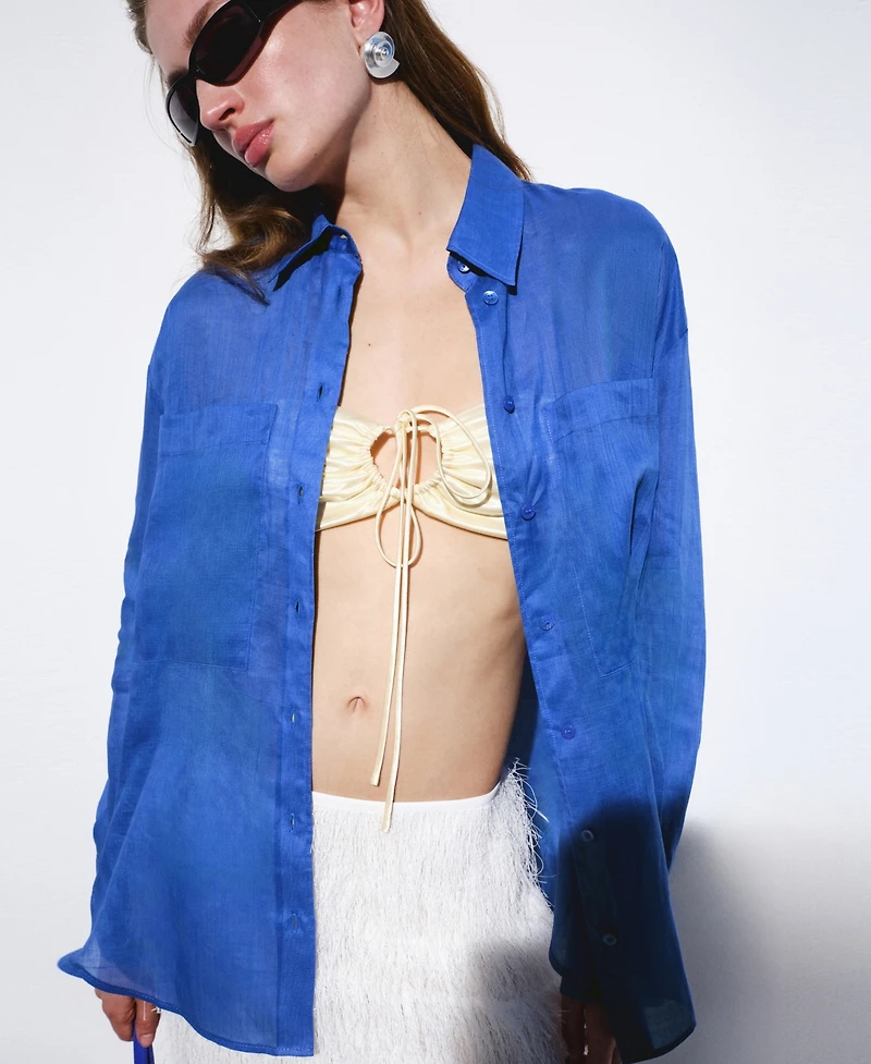 Selection Mango Women's Ramie Pockets Shirt