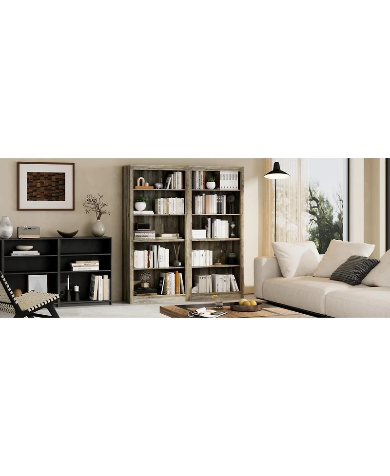 gaomon 71" Tall Wooden Bookcase with 5 Tiers, Open Storage, Modern Floor Standing Shelves for Bedroom, Office