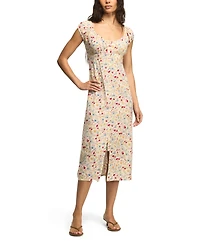 Lucky Brand Women's Floral Sweetheart Neck Viscose Midi Dress